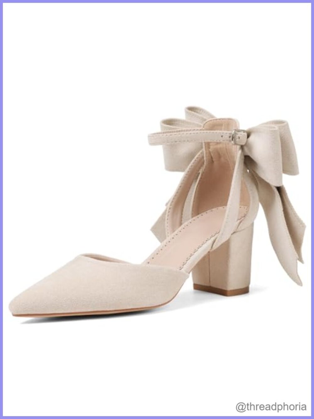 Women's Pointed Toe Chunky High Heel Pumps Bow Ankle Strap Dress Wedding Shoes